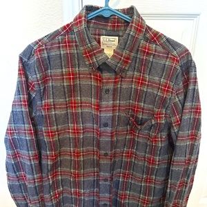 L.L. Bean Mens Slim Fit Scotch Plaid Flannel Cotten Long Sleve Shirt Size L